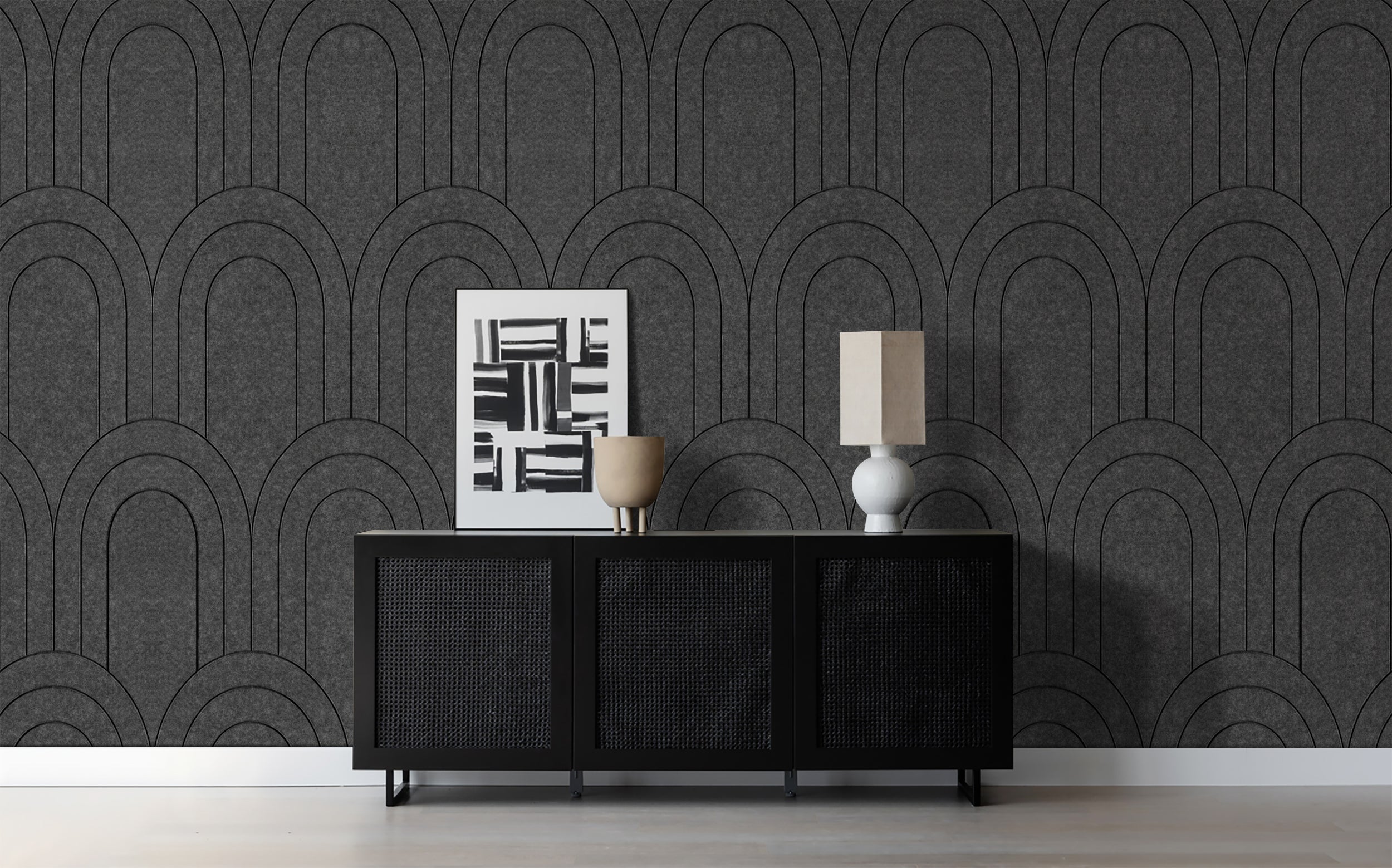 OPPIO Viltpaneel Donker Grijs - BAROK - 60x280 cm - Brandvertragend & Geluiddempend Akupanel-Nederland.nl