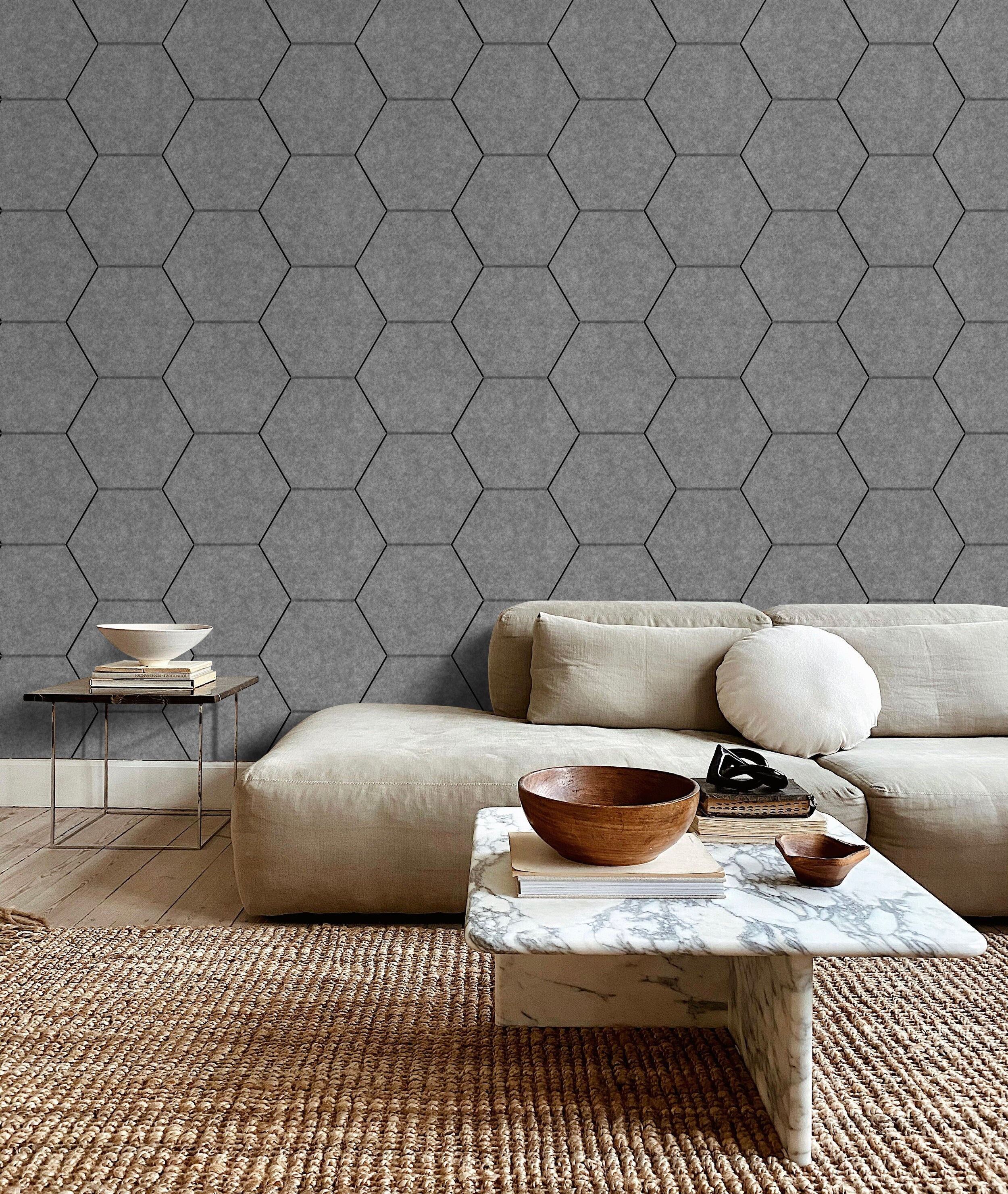 OPPIO Viltpaneel Licht Grijs - HEXAGON - 60x280 cm - Brandvertragend & Geluiddempend Akupanel-Nederland.nl