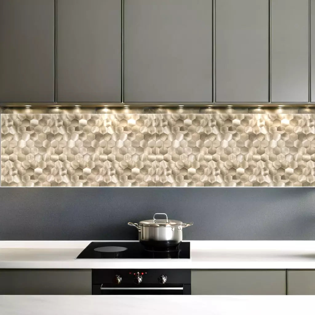Oppio XL Geborsteld Goud HEXAGON - Zelfklevend Mozaiek 290x288mm Akupanel-Nederland.nl