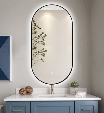 SPIEGEL ELLIPS RANDLOOS, ZWART OF GOUD (met verlichting) 40x75CM – 50x100CM Akupanel-Nederland.nl