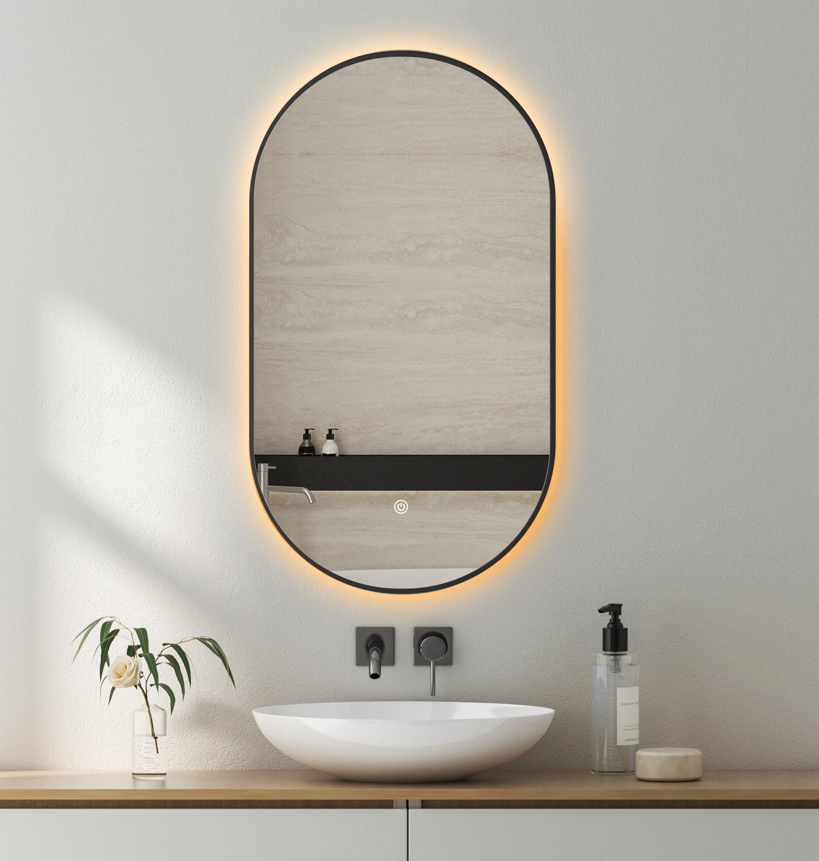 SPIEGEL ELLIPS RANDLOOS, ZWART OF GOUD (met verlichting) 40x75CM – 50x100CM Akupanel-Nederland.nl