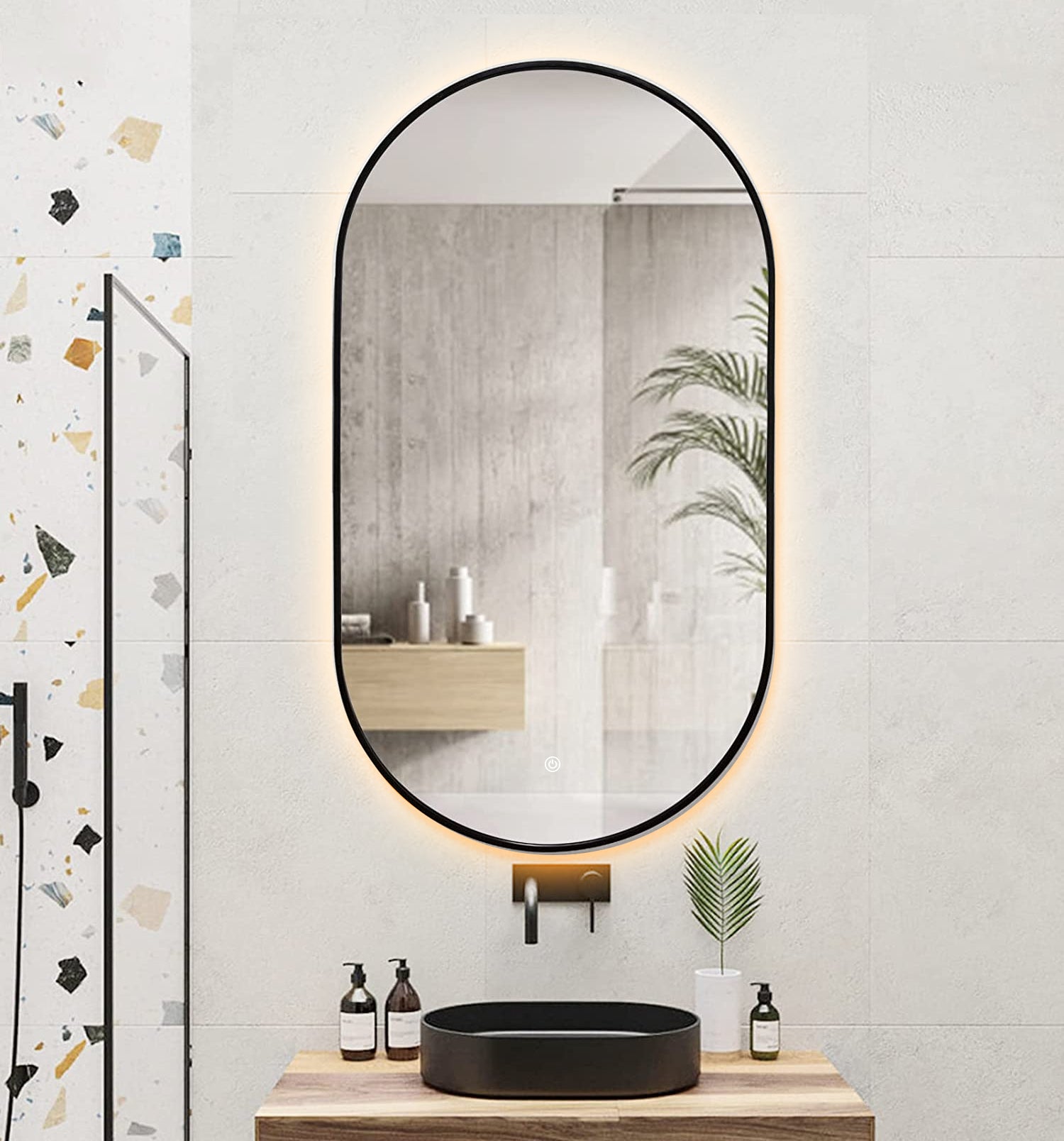 SPIEGEL ELLIPS RANDLOOS, ZWART OF GOUD (met verlichting) 40x75CM – 50x100CM Akupanel-Nederland.nl