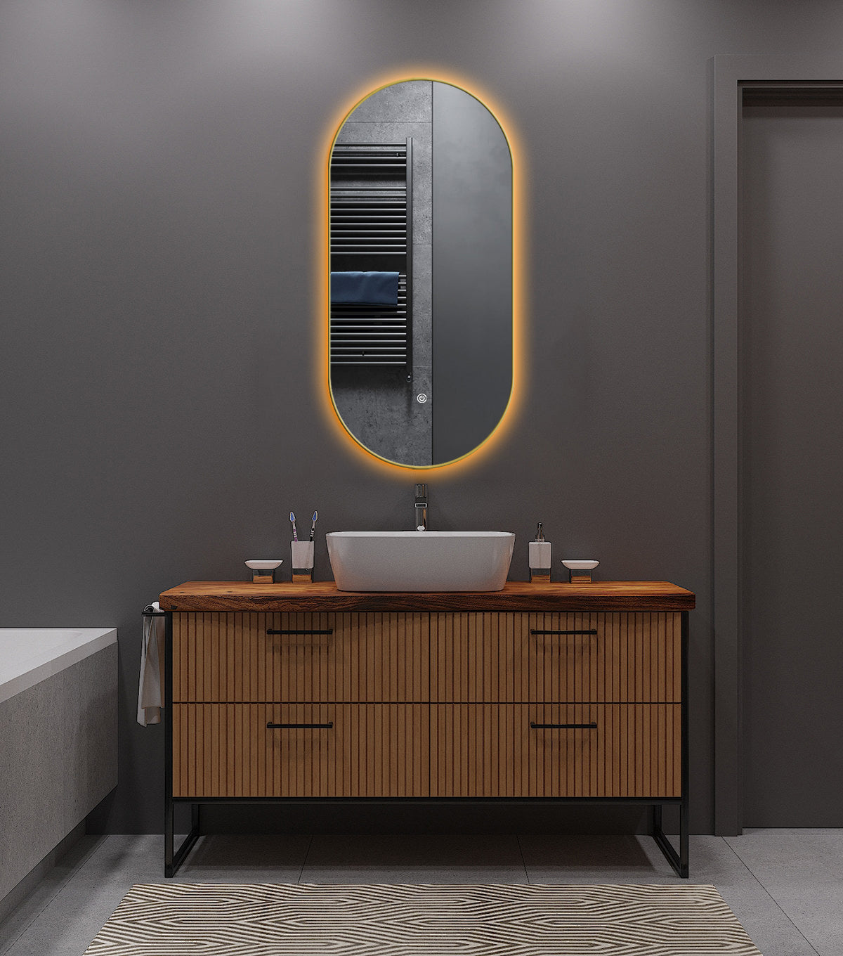 SPIEGEL ELLIPS RANDLOOS, ZWART OF GOUD (met verlichting) 40x75CM – 50x100CM Akupanel-Nederland.nl