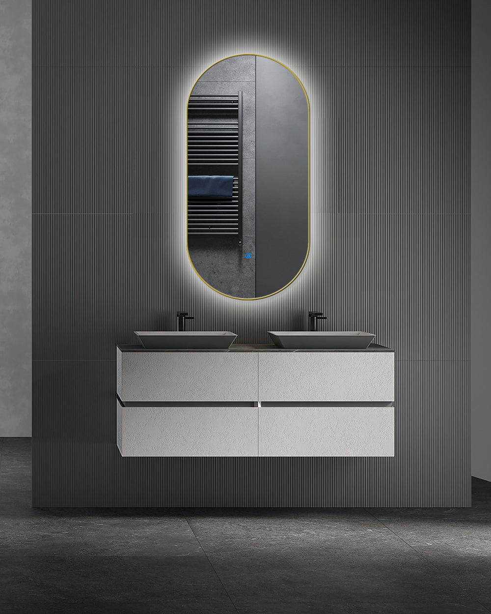 SPIEGEL ELLIPS RANDLOOS, ZWART OF GOUD (met verlichting) 40x75CM – 50x100CM Akupanel-Nederland.nl