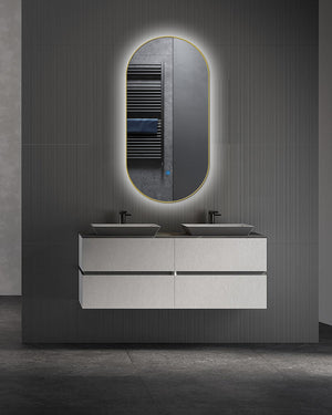 SPIEGEL ELLIPS RANDLOOS, ZWART OF GOUD (met verlichting) 40x75CM – 50x100CM Akupanel-Nederland.nl