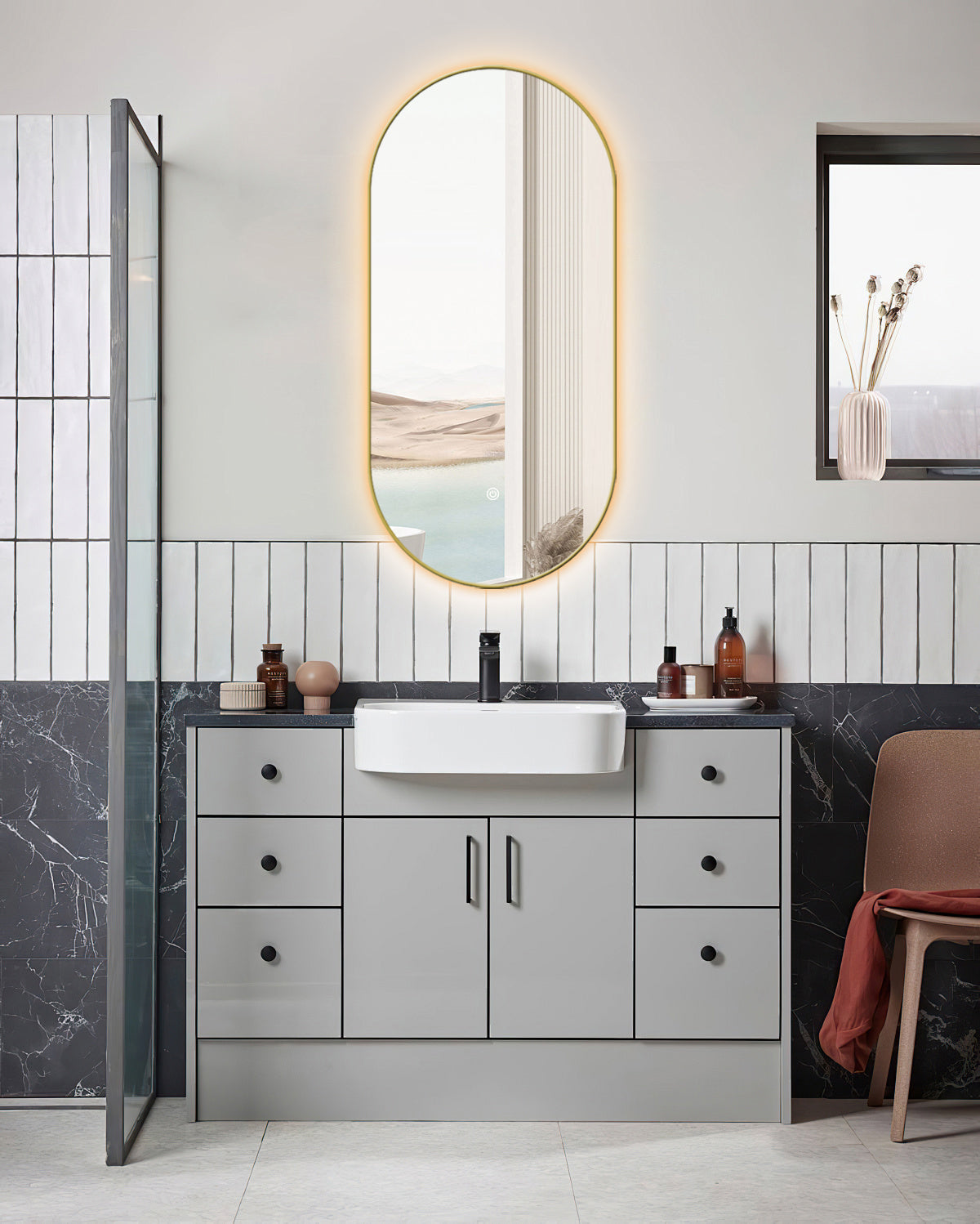 SPIEGEL ELLIPS RANDLOOS, ZWART OF GOUD (met verlichting) 40x75CM – 50x100CM Akupanel-Nederland.nl