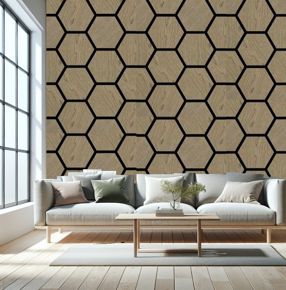OPPIO AKUPANEL HEXAGON WALNOOT 76CM x 62CM x 2CM Akupanel-Nederland.nl