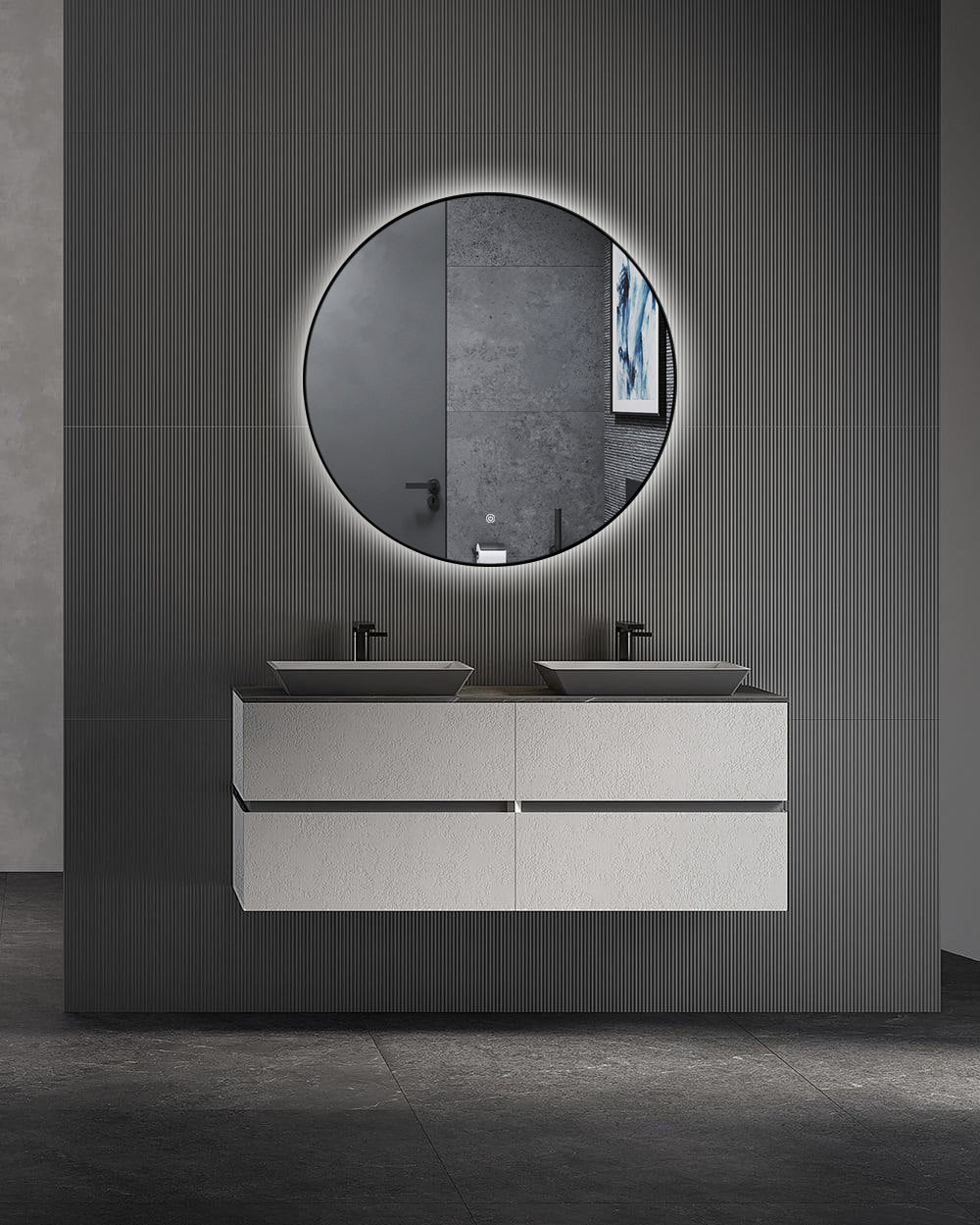 SPIEGEL LUNA ZONDER, ZWART OF GOUDEN RAND (met verlichting) - 40 CM – 60CM - 80CM – 100CM Akupanel-Nederland.nl