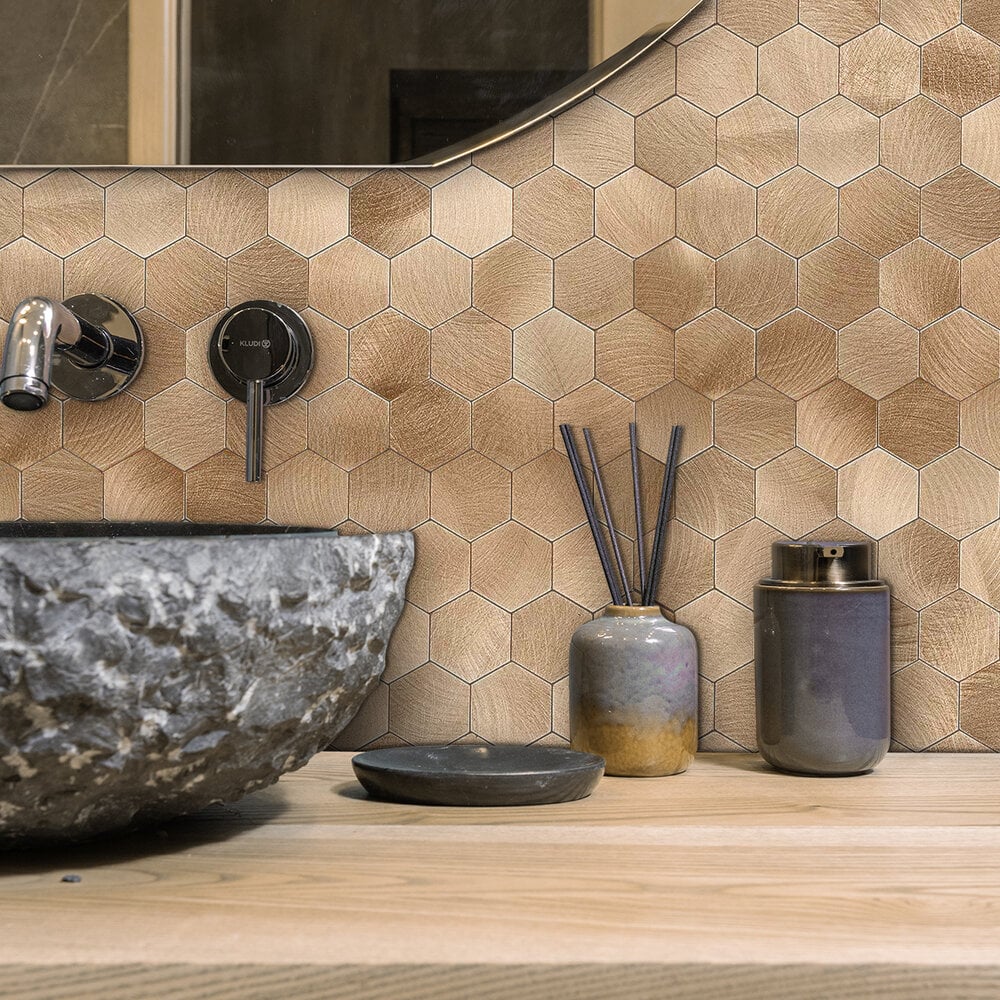 Oppio Geborsteld Brons HEXAGON - Zelfklevend Mozaiek 291x286x4mm Akupanel-Nederland.nl