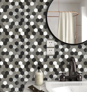 Oppio Grijs-Zwart MIX HEXAGON - Zelfklevend Mozaiek 288x280x4mm Akupanel-Nederland.nl