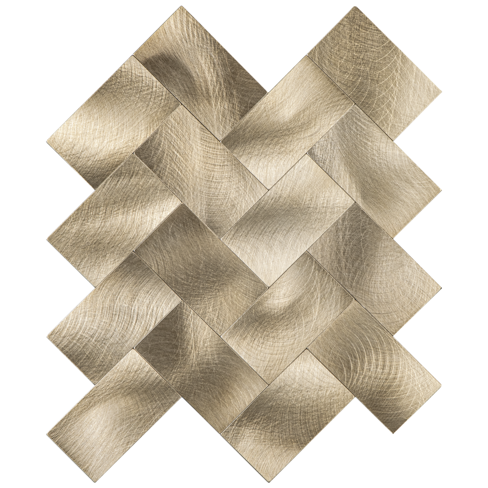 Oppio XL Visgraat Geborsteld Goud - Zelfklevend Mozaiek 272x240x4mm Akupanel-Nederland.nl