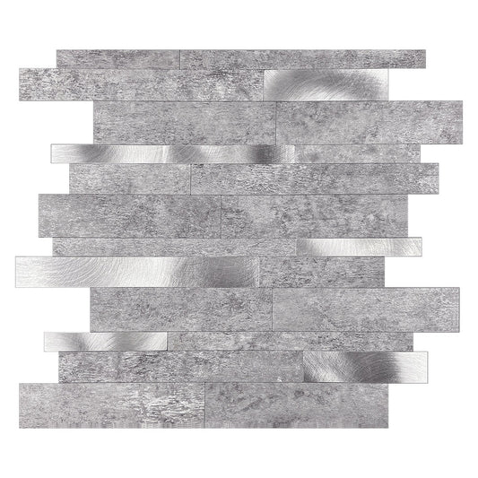 Oppio Grijs-Zilver Natuursteen ALU Wildverband - Zelfklevend Mozaiek 303x298x4mm