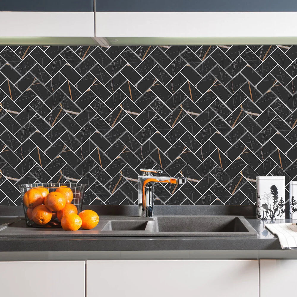 Oppio XL Visgraat Ceasar Black - Zelfklevend Mozaiek 272x240x4mm Akupanel-Nederland.nl