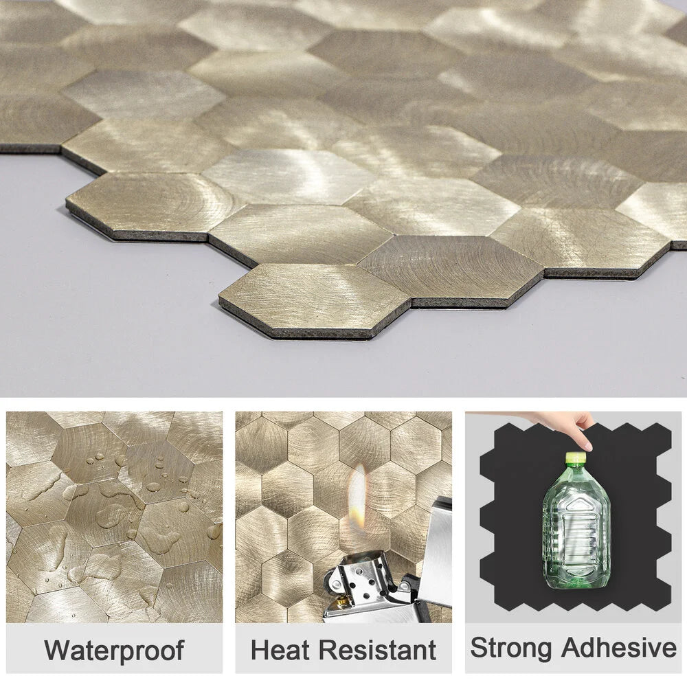Oppio XL Geborsteld Goud HEXAGON - Zelfklevend Mozaiek 290x288mm Akupanel-Nederland.nl