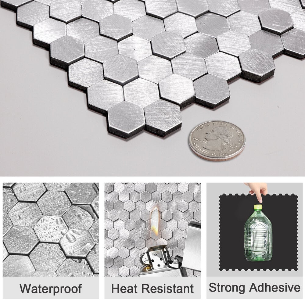 Oppio Geborsteld MINI Hexagon Zilver - Zelfklevend Mozaiek 308x298x4mm Akupanel-Nederland.nl