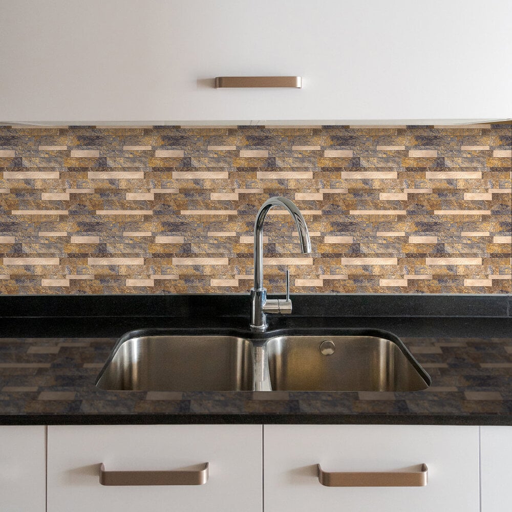 Oppio Taupe Natuursteen Wildverband - Zelfklevend Mozaiek 303x298x4mm Akupanel-Nederland.nl