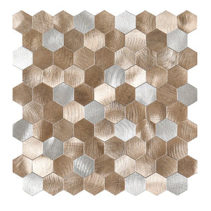Oppio Geborsteld Zilver - Bronce MIX HEXAGON - Zelfklevend Mozaiek 291x286x4mm Akupanel-Nederland.nl