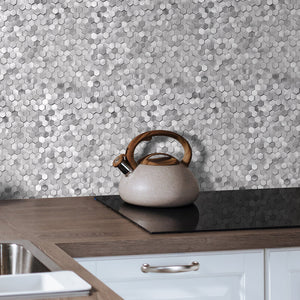Oppio Geborsteld MINI Hexagon Zilver - Zelfklevend Mozaiek 308x298x4mm Akupanel-Nederland.nl
