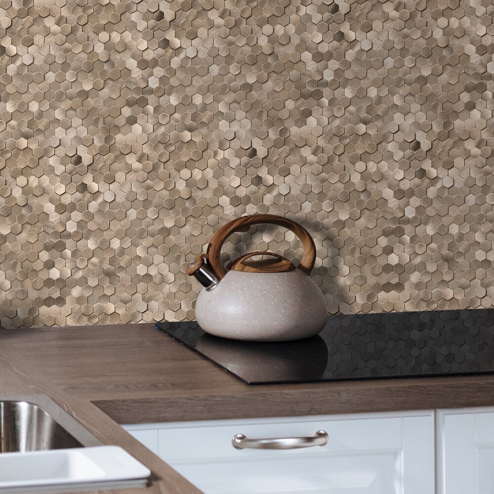 Oppio Geborsteld MINI Hexagon Bronce - Zelfklevend Mozaiek 308x298x4mm Akupanel-Nederland.nl