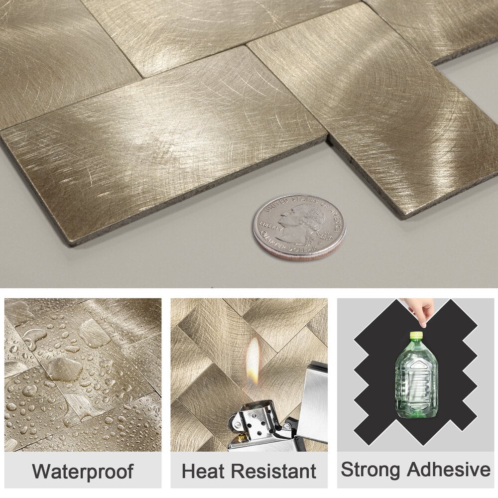 Oppio XL Visgraat Geborsteld Goud - Zelfklevend Mozaiek 272x240x4mm Akupanel-Nederland.nl