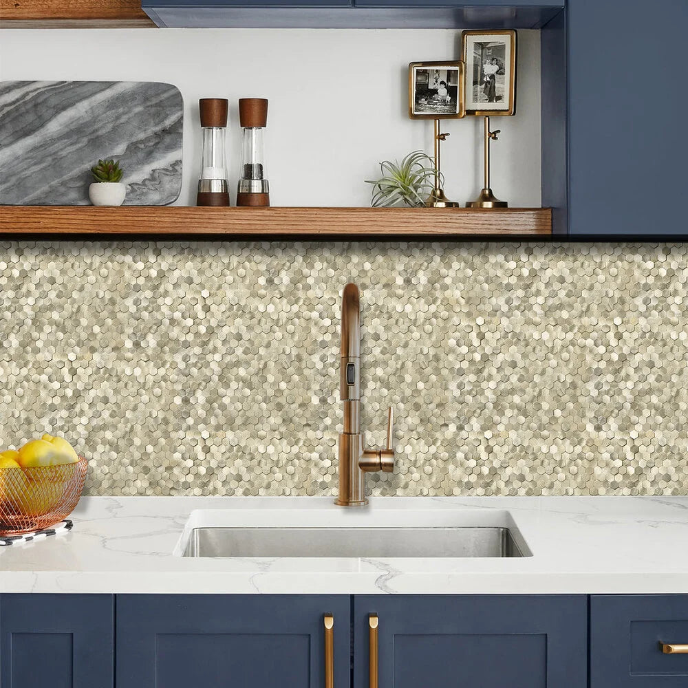 Oppio Geborsteld MINI Hexagon Goud - Zelfklevend Mozaiek 308x298x4mm Akupanel-Nederland.nl