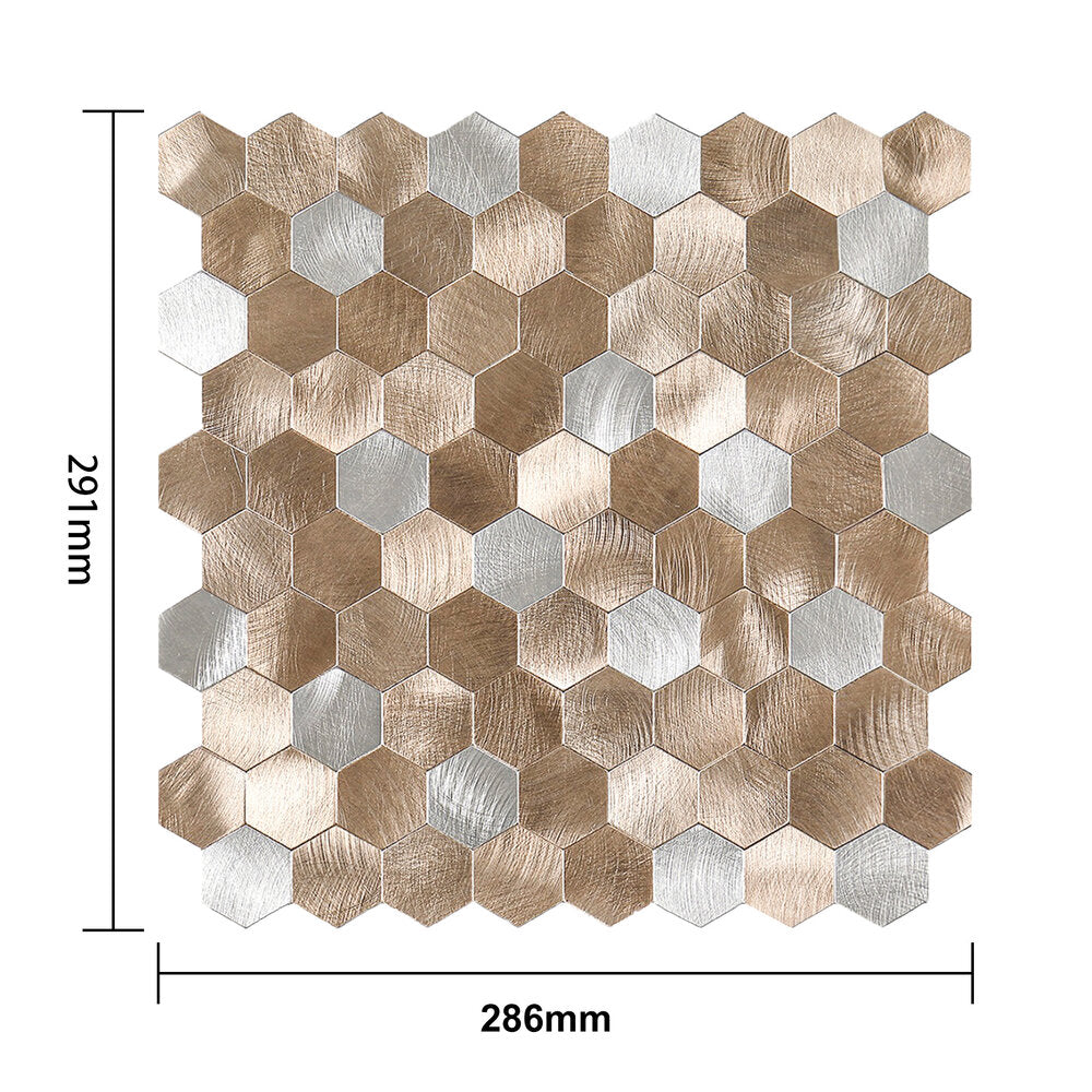 Oppio Geborsteld Zilver - Bronce MIX HEXAGON - Zelfklevend Mozaiek 291x286x4mm Akupanel-Nederland.nl