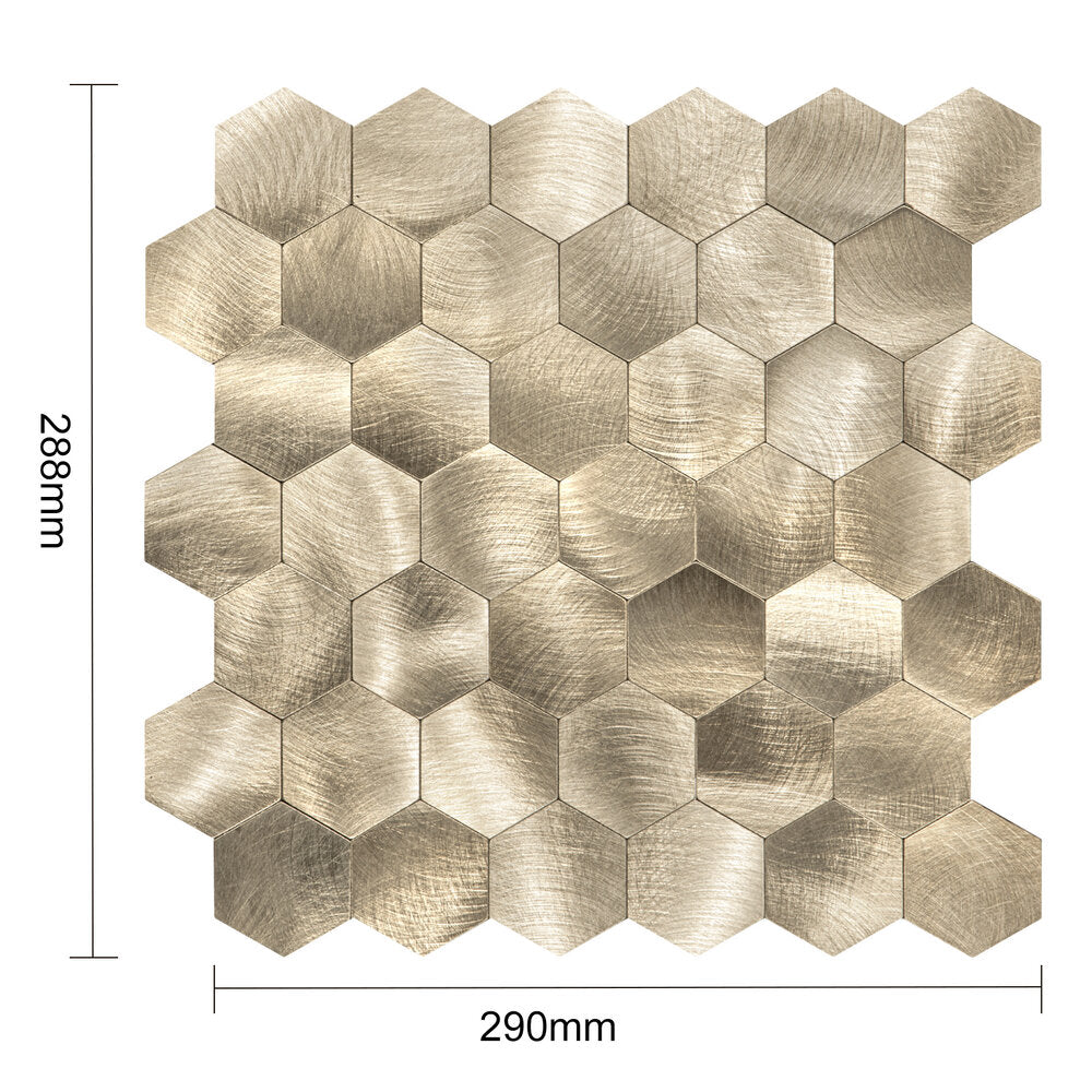 Oppio XL Geborsteld Goud HEXAGON - Zelfklevend Mozaiek 290x288mm Akupanel-Nederland.nl