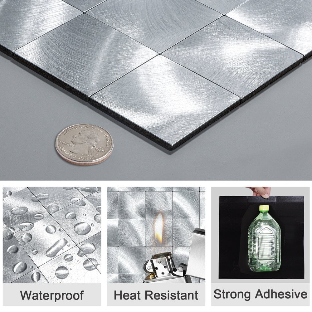 Oppio XL Geborsteld Zilver - Grote blokken - Zelfklevend Mozaiek 305x305x4mm Akupanel-Nederland.nl