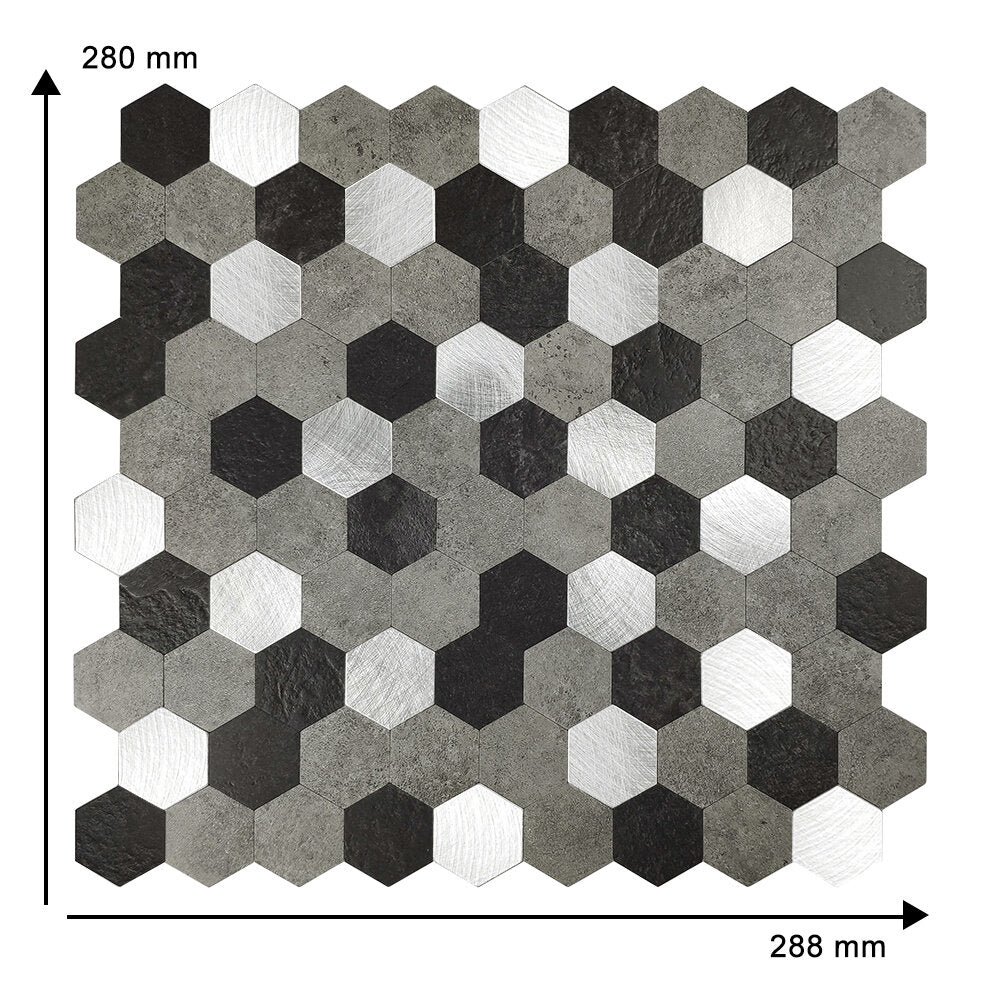 Oppio Grijs-Zwart MIX HEXAGON - Zelfklevend Mozaiek 288x280x4mm Akupanel-Nederland.nl