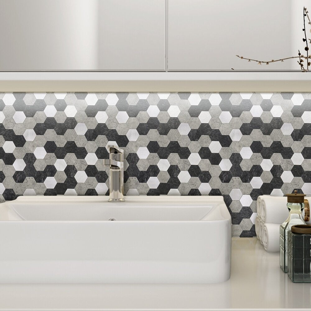 Oppio Grijs-Zwart MIX HEXAGON - Zelfklevend Mozaiek 288x280x4mm Akupanel-Nederland.nl
