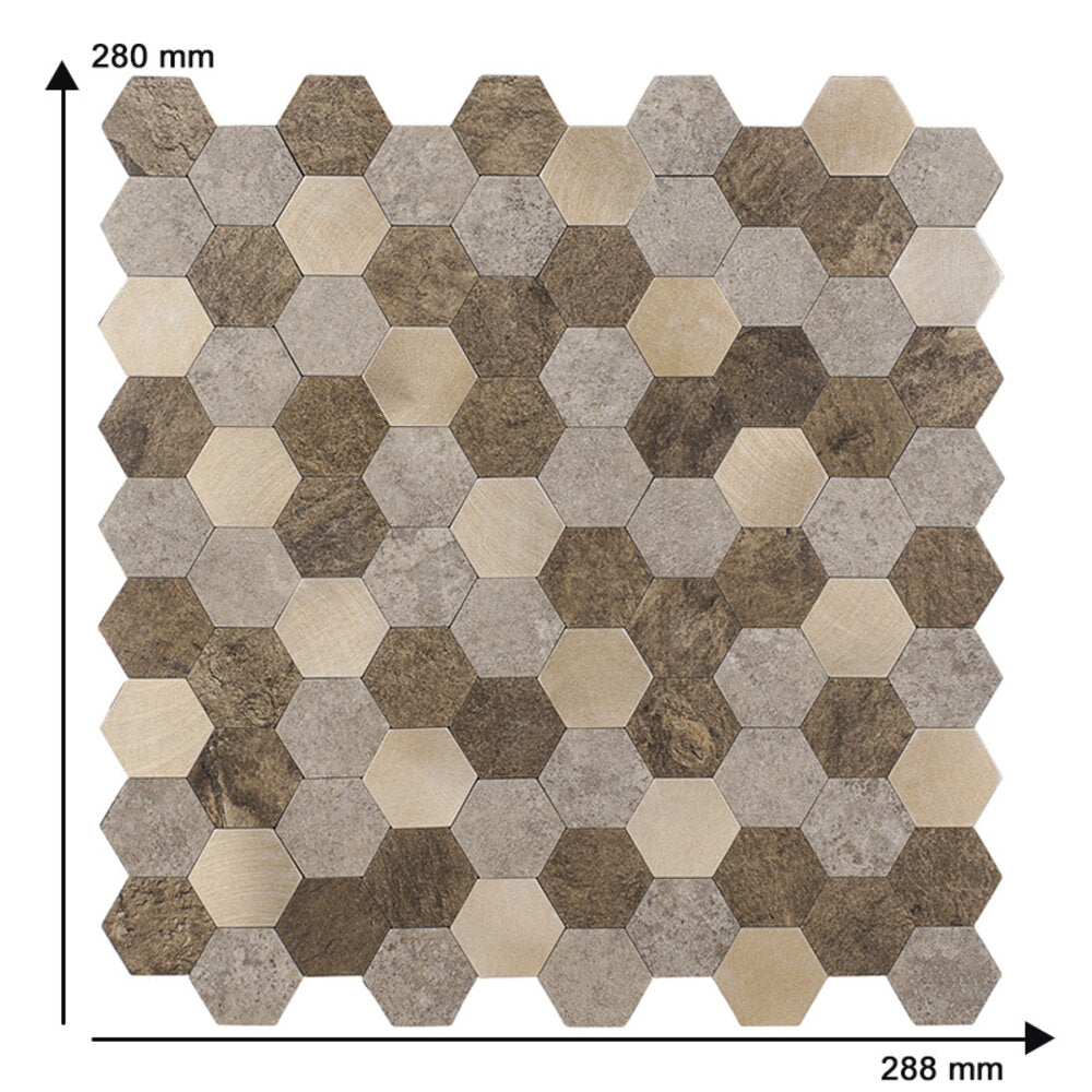 Oppio Bruin-Koper MIX HEXAGON - Zelfklevend Mozaiek 288x280x4mm Akupanel-Nederland.nl