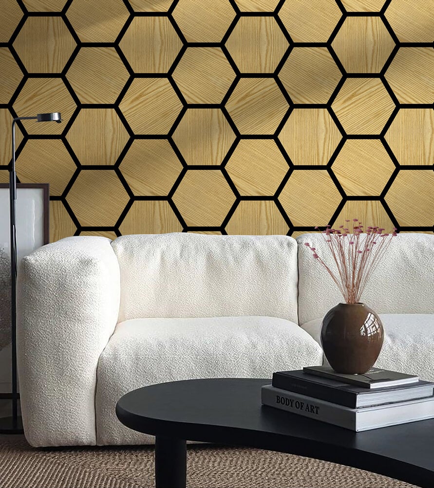 OPPIO AKUPANEL HEXAGON LICHT EIKEN 76CM x 62CM x 2CM Akupanel-Nederland.nl