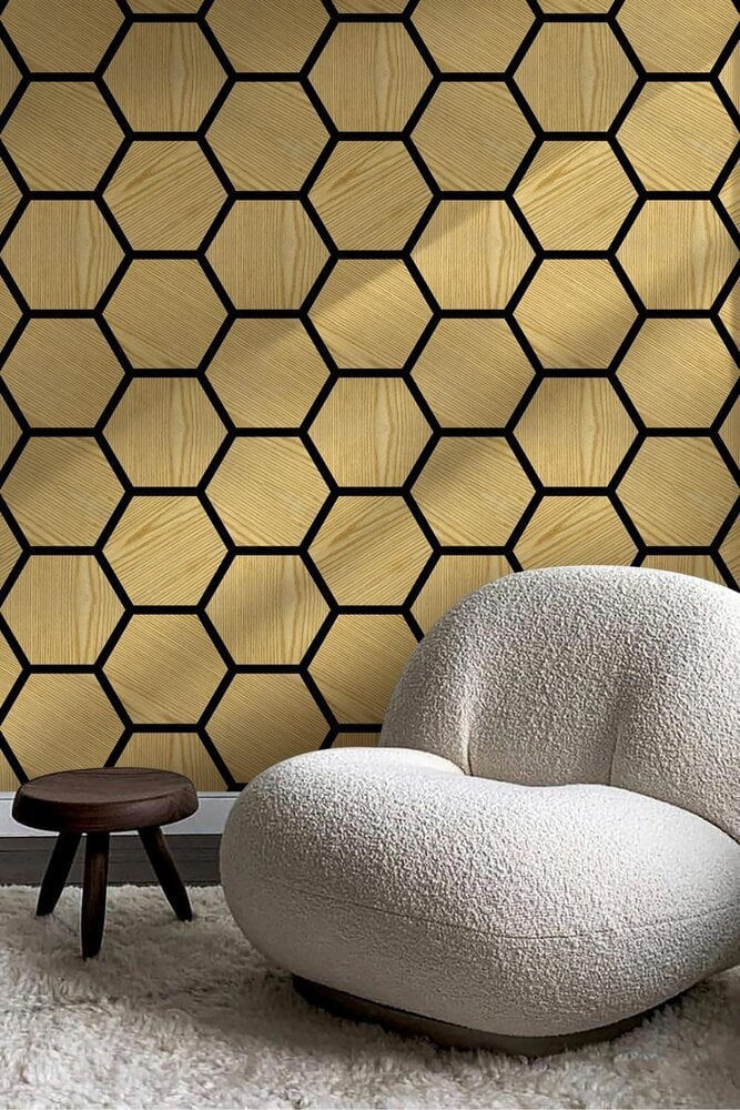 OPPIO AKUPANEL HEXAGON LICHT EIKEN 76CM x 62CM x 2CM Akupanel-Nederland.nl