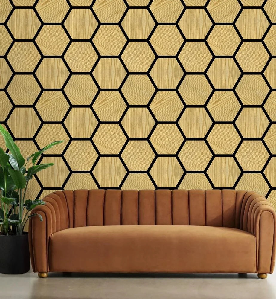 OPPIO AKUPANEL HEXAGON LICHT EIKEN 76CM x 62CM x 2CM Akupanel-Nederland.nl