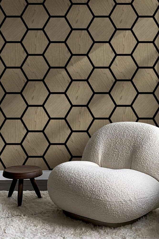 OPPIO AKUPANEL HEXAGON WALNOOT 76CM x 62CM x 2CM Akupanel-Nederland.nl
