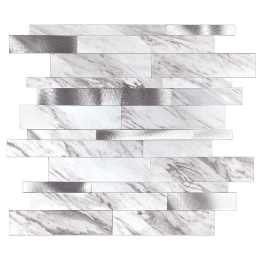Oppio Wit marmerlook Natuursteen ALU Wildverband - Zelfklevend Mozaiek 303x298x4mm