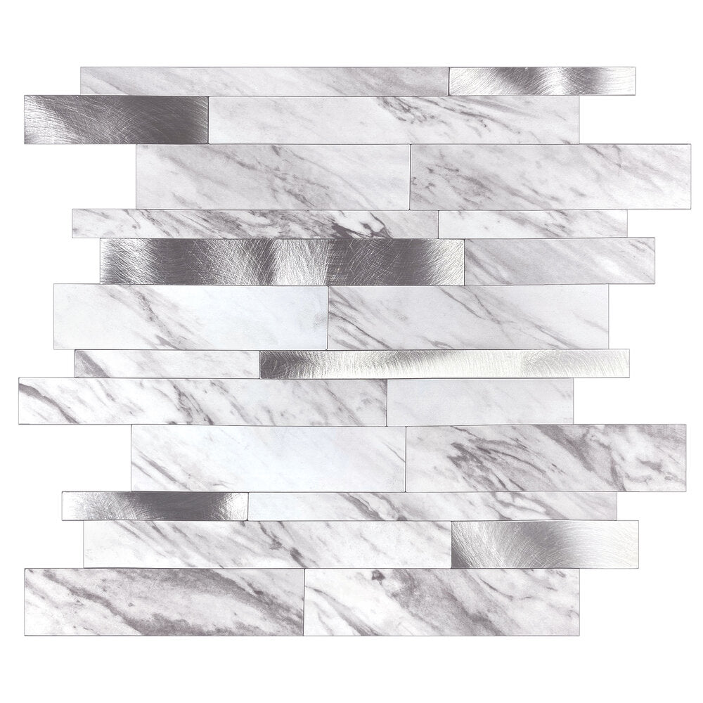 Oppio Wit marmerlook Natuursteen ALU Wildverband - Zelfklevend Mozaiek 303x298x4mm Akupanel-Nederland.nl