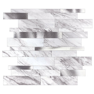 Oppio Wit marmerlook Natuursteen ALU Wildverband - Zelfklevend Mozaiek 303x298x4mm Akupanel-Nederland.nl